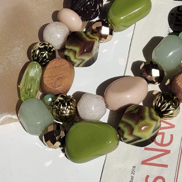 Bocar 2 Layer Statement Chunky Beaded Fashion Collar Necklace for Women Gifts, 1 - Picture 3 of 6